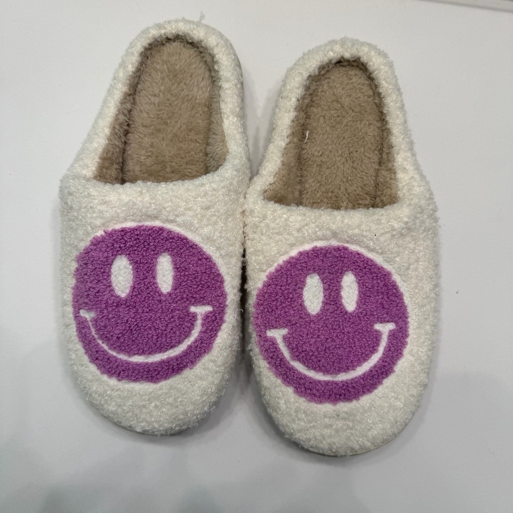 Cozy Slippers with Purple Smiley Face